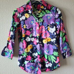 Lauren Ralph Lauren Women's Tunic Shirt SZ Small Floral Button Down Tropical